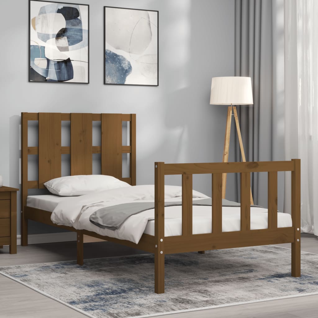 vidaXL Bed Frame with Headboard Honey Brown 90x200 cm Solid Wood