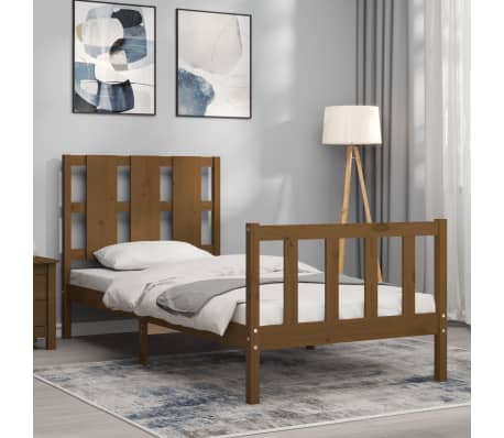 vidaXL Lovos rėmas su galvūgaliu, medaus rudas, 90x200cm, mediena