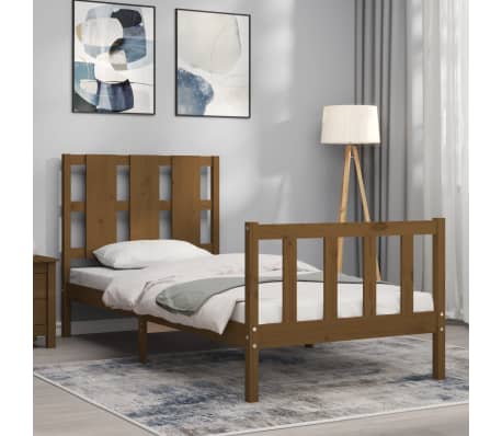 vidaXL Lovos rėmas su galvūgaliu, rudas, 100x200cm, medienos masyvas