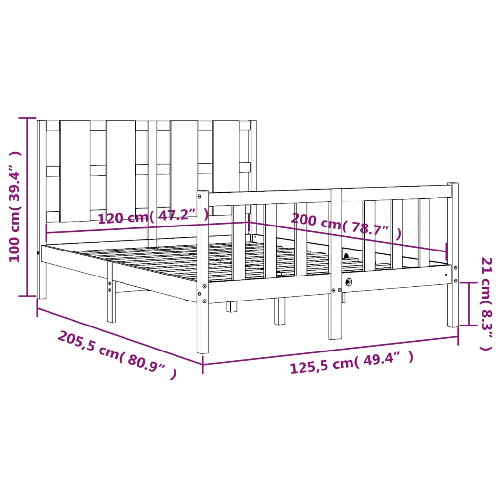 Rám postele s čelem 120 x 200 cm masivní dřevo