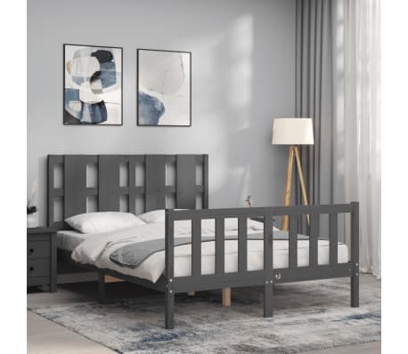 vidaXL Lovos rėmas su galvūgaliu, pilkas, 120x200cm, medienos masyvas