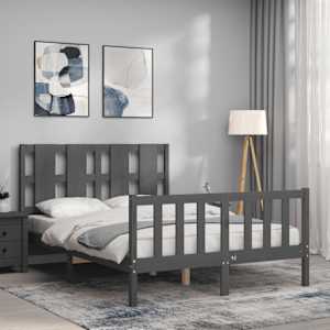 vidaXL Lovos rėmas su galvūgaliu, pilkas, 120x200cm, medienos masyvas