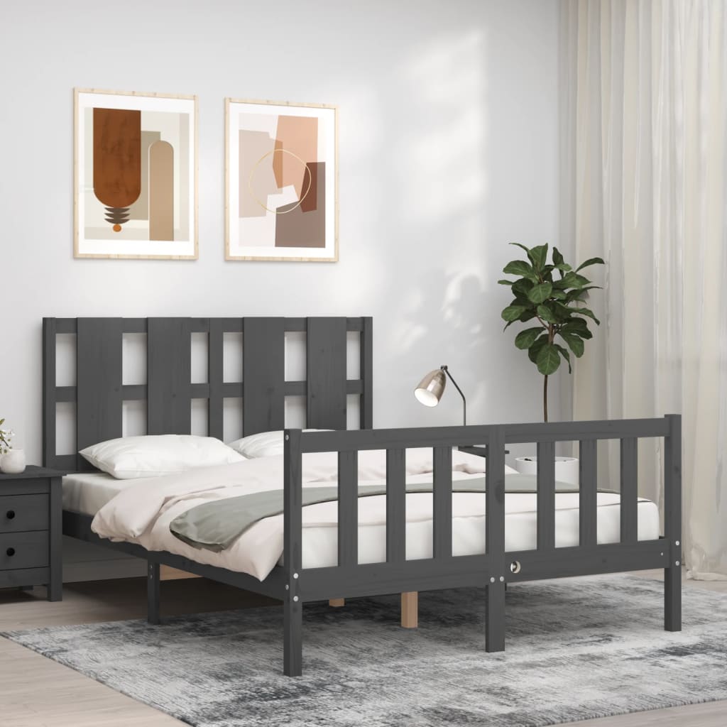 vidaXL Cadru de pat cu tăblie, gri, 120×200 cm, lemn masiv vidaXL imagine 2022