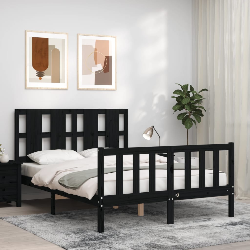 vidaXL Cadru de pat cu tăblie, negru, 120x200 cm, lemn masiv