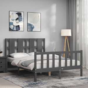 vidaXL Rama ł&oacute;żka z wezgłowiem, szara, 140x200 cm, lite drewno