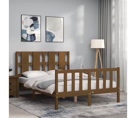 vidaXL Lovos rėmas su galvūgaliu, rudas, 140x200cm, medienos masyvas