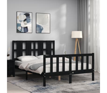 vidaXL Lovos rėmas su galvūgaliu, juodas, 140x200cm, medienos masyvas