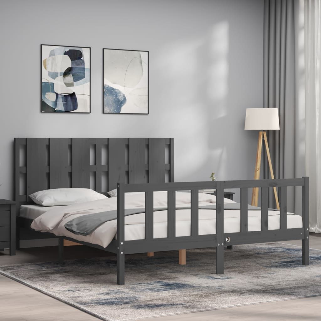 vidaXL Bedframe met hoofdbord massief hout grijs afbeelding