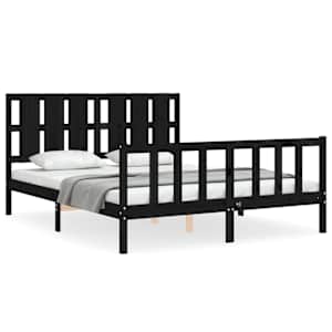 Rám postele s čelem černý King Size masivní dřevo - obrázek 2