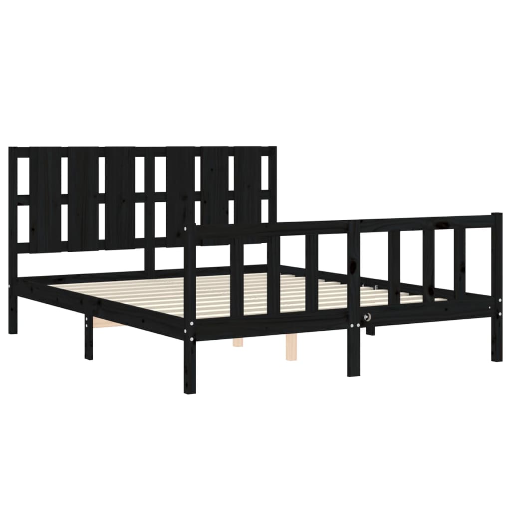 Cadru de pat cu tăblie, negru, king size, lemn masiv