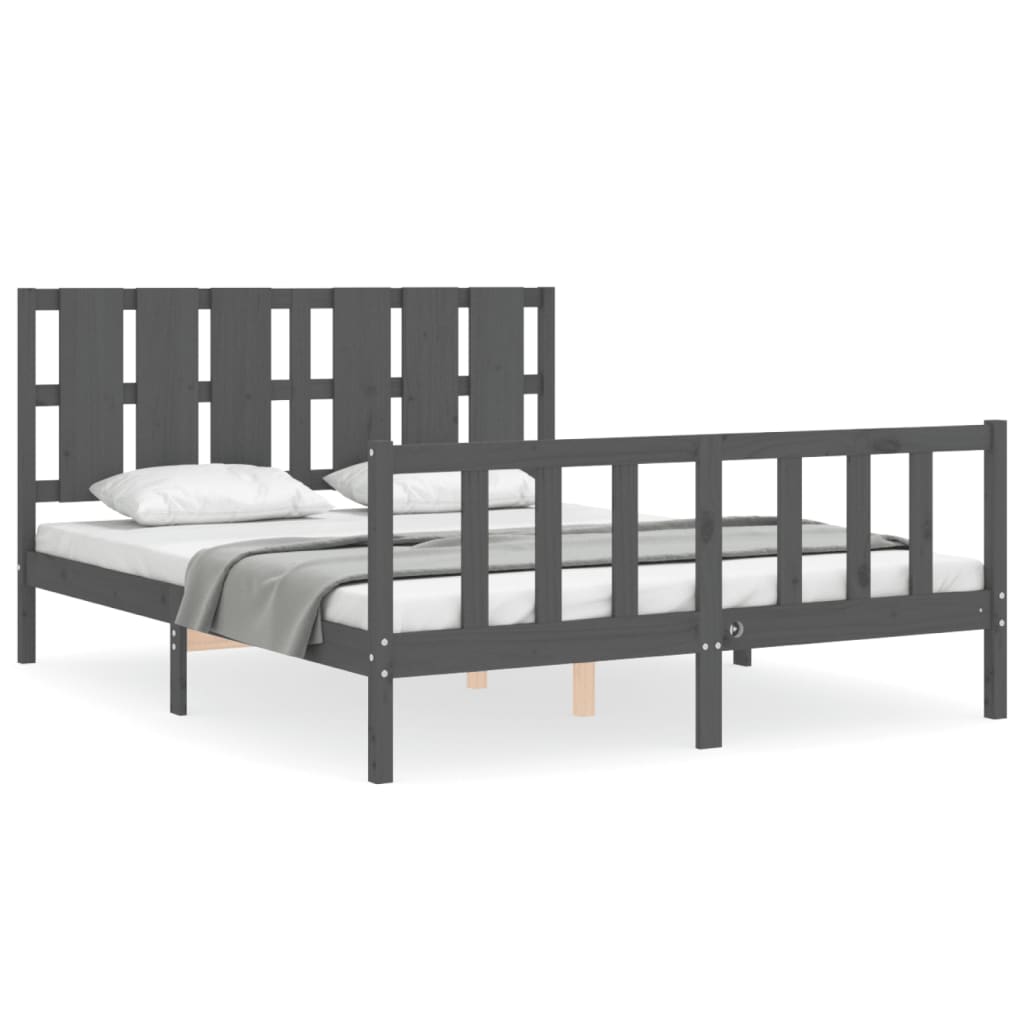vidaXL Bedframe met hoofdbord massief hout grijs 160x200 cm