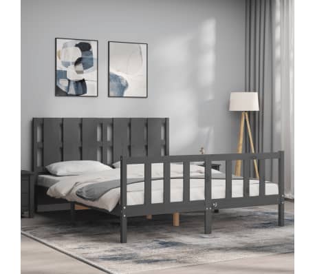 vidaXL Lovos rėmas su galvūgaliu, pilkas, 160x200cm, medienos masyvas