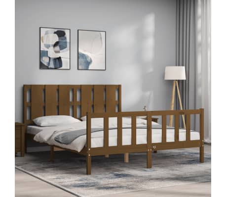 vidaXL Lovos rėmas su galvūgaliu, rudas, 160x200cm, medienos masyvas