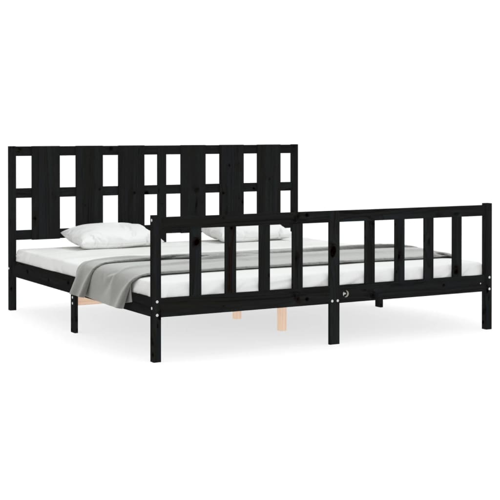 vidaXL Bedframe met hoofdbord massief hout zwart 180x200 cm