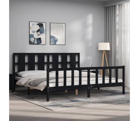 vidaXL Lovos rėmas su galvūgaliu, juodas, 180x200cm, medienos masyvas