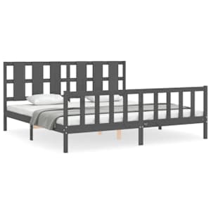Rám postele s čelem šedý 200 x 200 cm masivní dřevo - obrázek 2