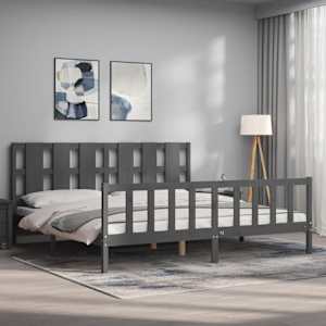 Rám postele s čelem šedý 200 x 200 cm masivní dřevo - obrázek 3