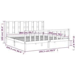 Rám postele s čelem šedý 200 x 200 cm masivní dřevo - obrázek 12