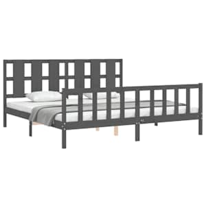 Rám postele s čelem šedý 200 x 200 cm masivní dřevo - obrázek 4