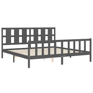 Rám postele s čelem šedý 200 x 200 cm masivní dřevo - obrázek 5