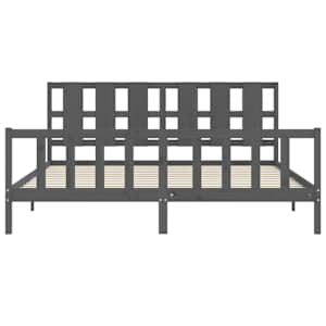 Rám postele s čelem šedý 200 x 200 cm masivní dřevo - obrázek 6