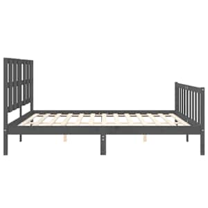Rám postele s čelem šedý 200 x 200 cm masivní dřevo - obrázek 7