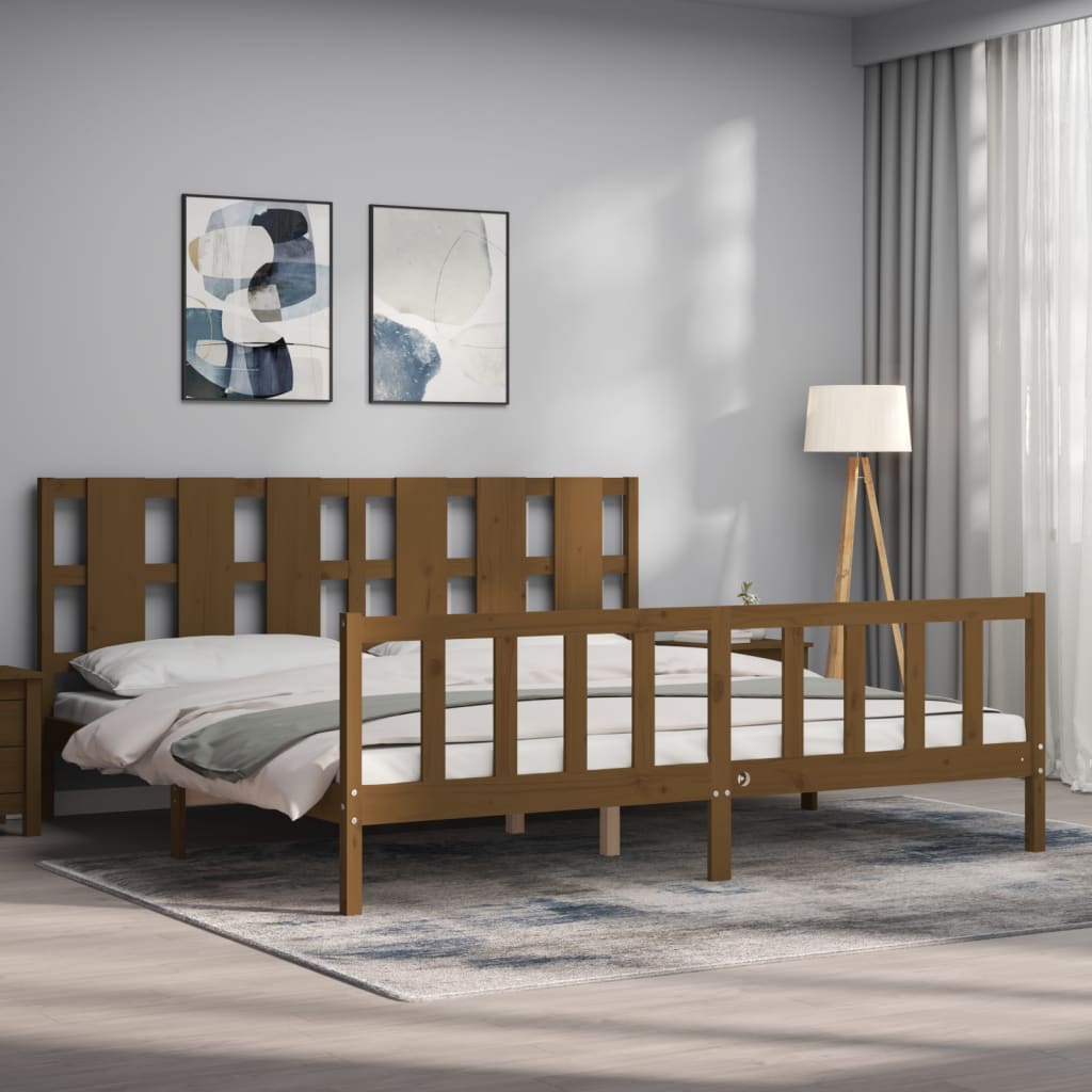 vidaXL Bedframe met hoofdbord massief hout honingbruin 200x200 cm afbeelding