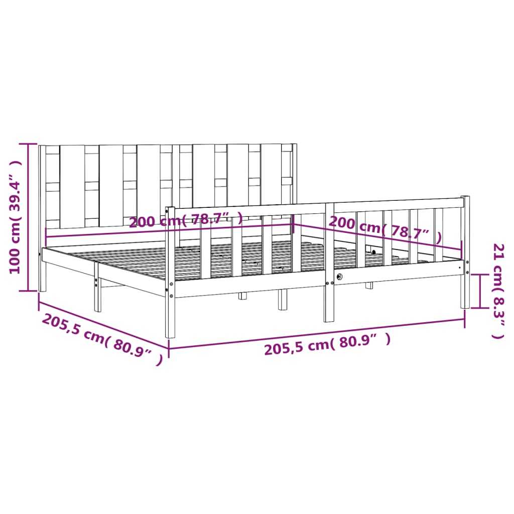 Okvir kreveta s uzglavljem boja meda 200x200cm od masivnog drva