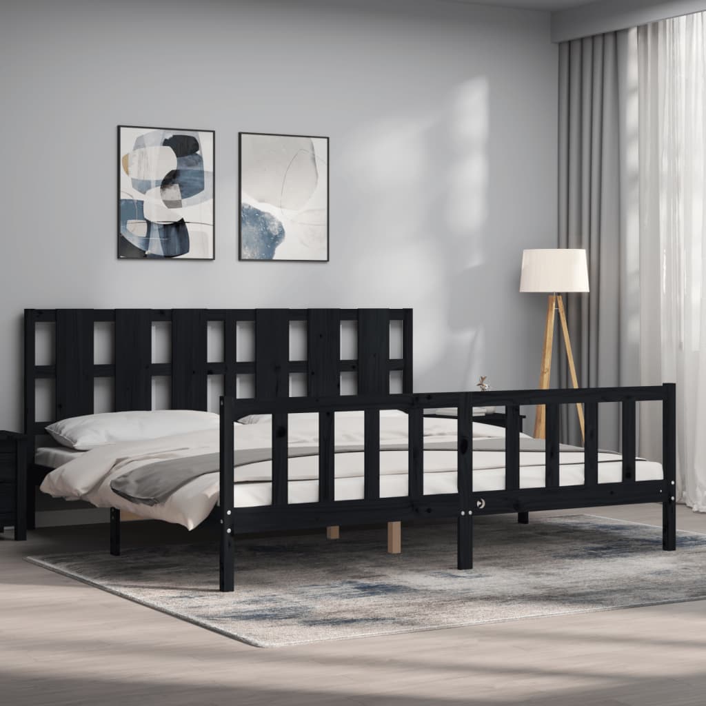 vidaXL Bedframe met hoofdbord massief hout zwart 200x200 cm afbeelding