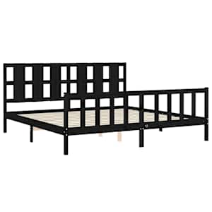 Rám postele s čelem černý 200 x 200 cm masivní dřevo - obrázek 5