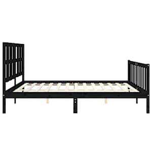 Rám postele s čelem černý 200 x 200 cm masivní dřevo - obrázek 7