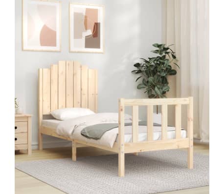 vidaXL Lovos rėmas su galvūgaliu, medienos masyvas, mažas vienvietis