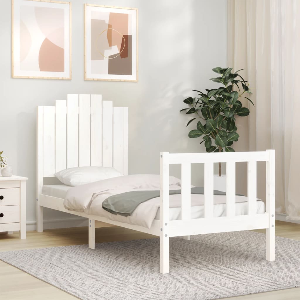 vidaXL Bedframe met hoofdbord massief hout wit afbeelding