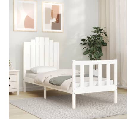 vidaXL Cadru de pat cu tăblie single mic, alb, lemn masiv