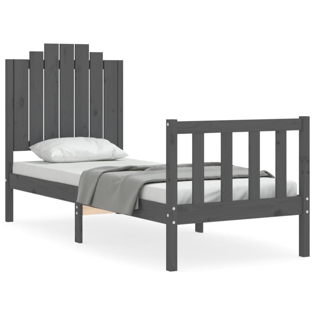 szürke tömör fa ágykeret fejtámlával Small Single