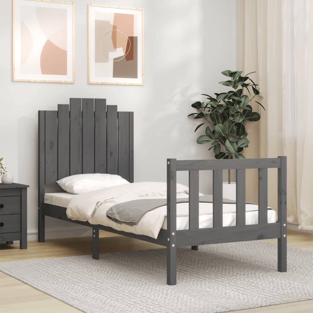 szürke tömör fa ágykeret fejtámlával Small Single