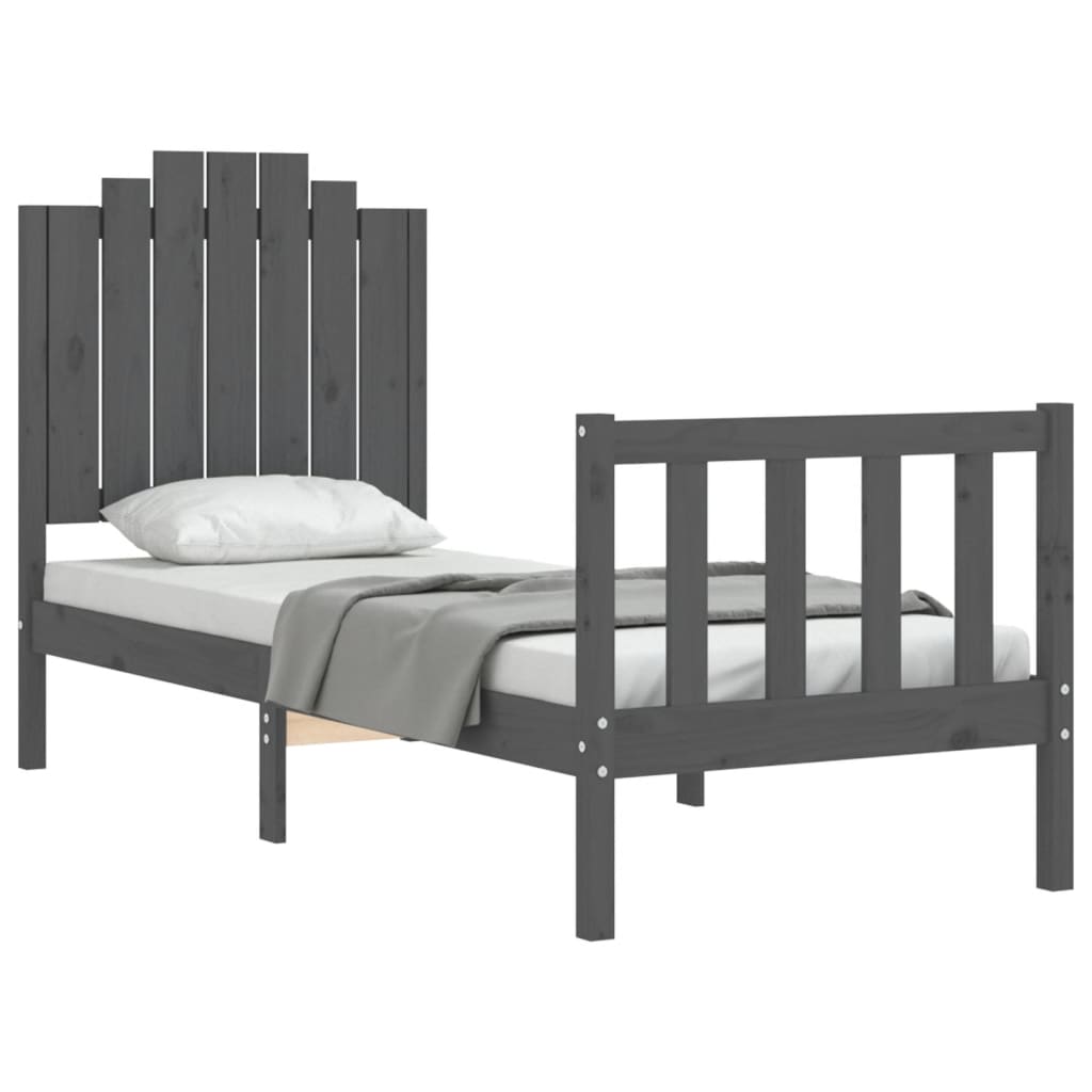 szürke tömör fa ágykeret fejtámlával Small Single