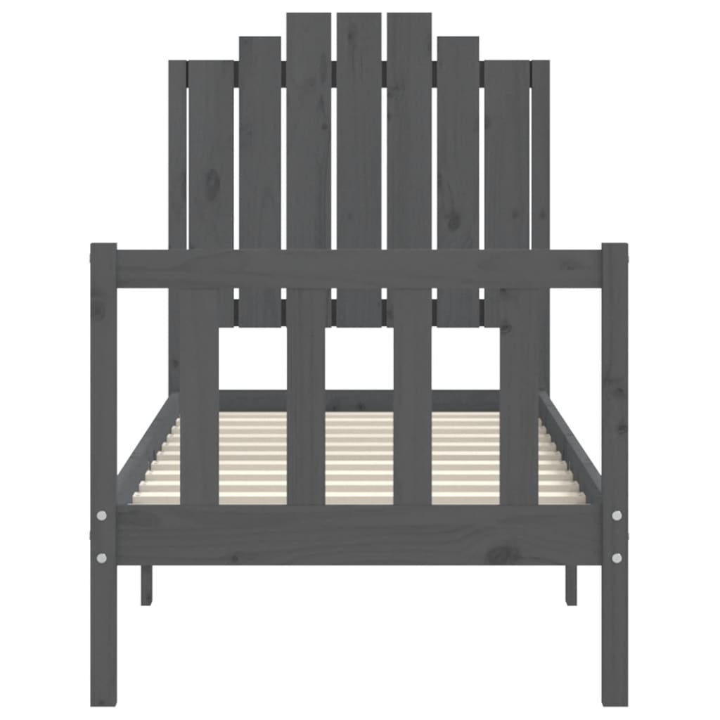 szürke tömör fa ágykeret fejtámlával Small Single