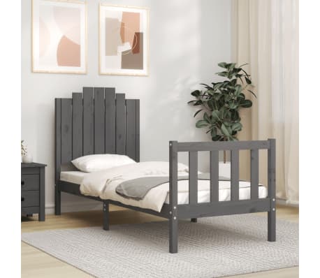 vidaXL Lovos rėmas su galvūgaliu, pilkas, mediena, mažas vienvietis