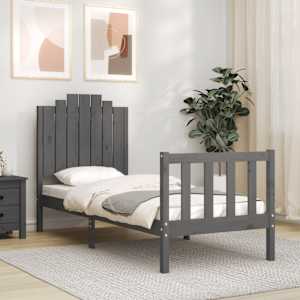 vidaXL Lovos rėmas su galvūgaliu, pilkas, mediena, mažas vienvietis