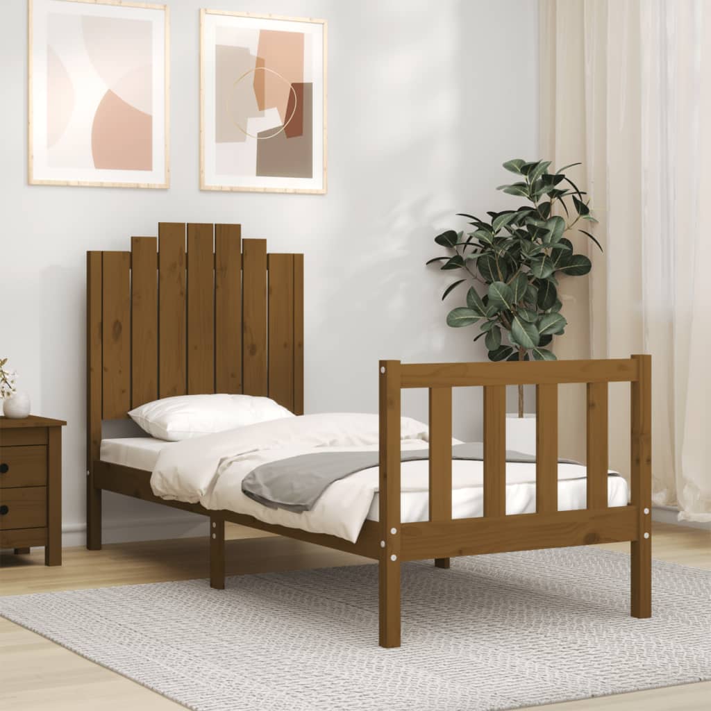 Легло с табла меденокафяво 2FT6 см Small Single дърво масив