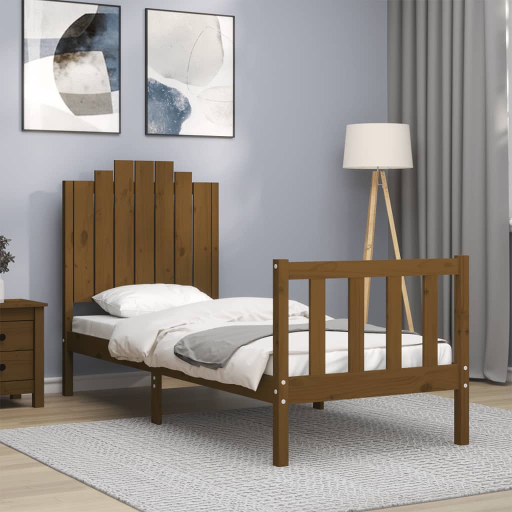 Легло с табла меденокафяво 2FT6 см Small Single дърво масив