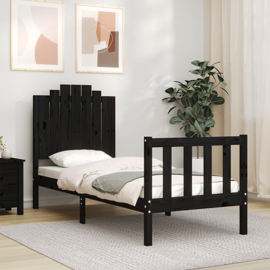 vidaXL Bedframe met hoofdbord massief hout zwart afbeelding