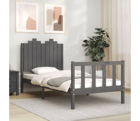 vidaXL Bed Frame with Headboard Grey 90x190 cm Single Solid Wood