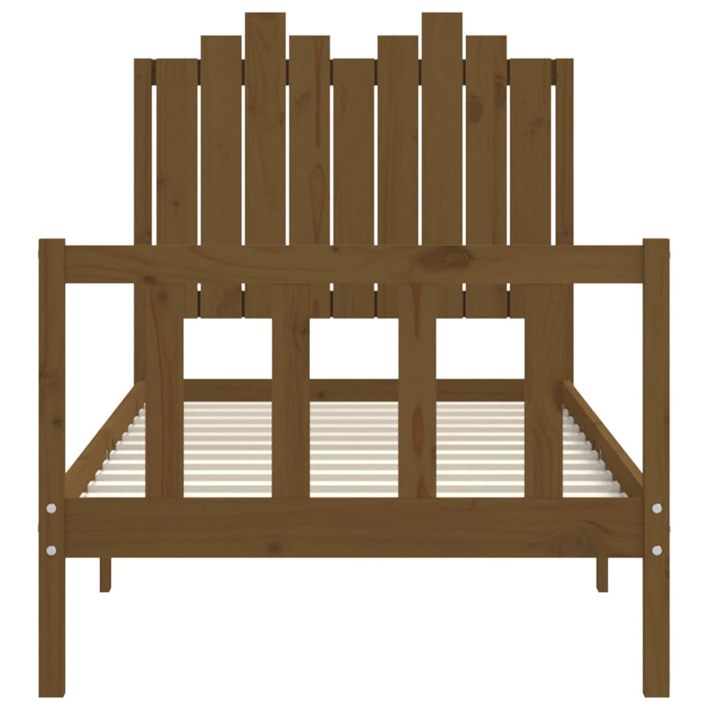 mézbarna tömör fa ágykeret fejtámlával 90 x 190 cm