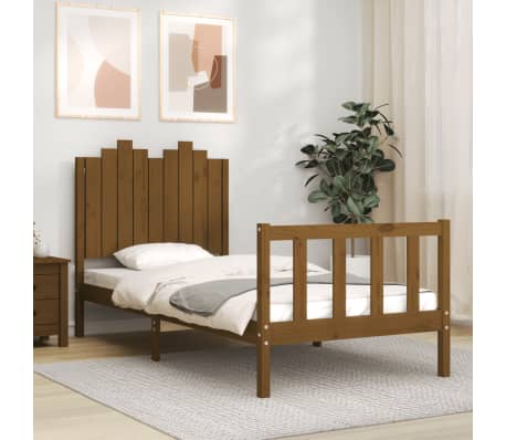 vidaXL Sengeramme med hodegavl honningbrun 90x190 cm heltre