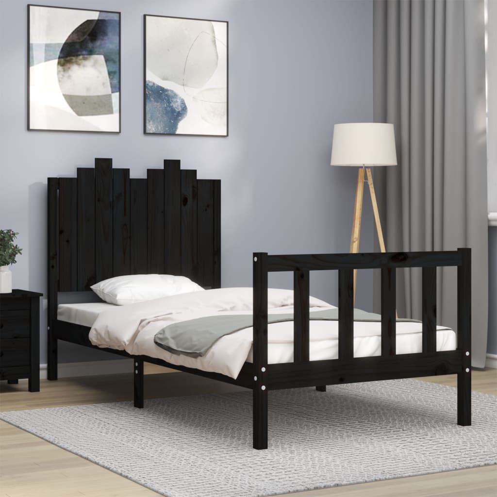 Rám postele s čelem černý 90 x 190 cm masivní dřevo