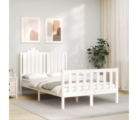 vidaXL Lovos rėmas su galvūgaliu, baltas, mediena, mažas dvivietis