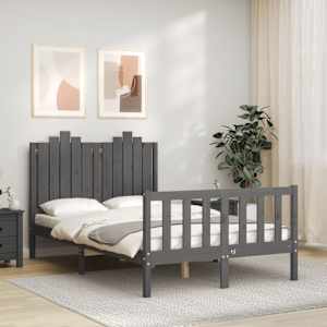 vidaXL Lovos rėmas su galvūgaliu, pilkas, mediena, mažas dvivietis