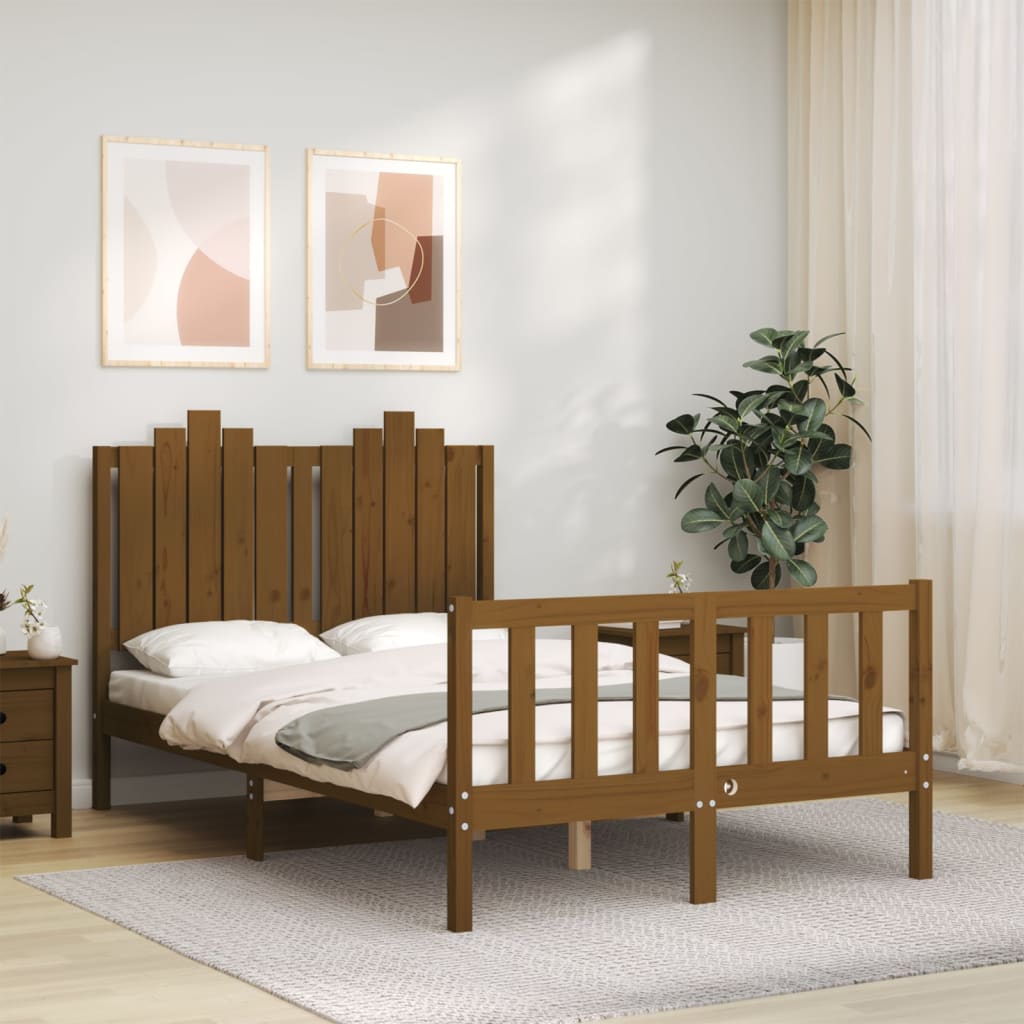 vidaXL Bed Frame with Headboard Honey Brown Small Double Solid Wood